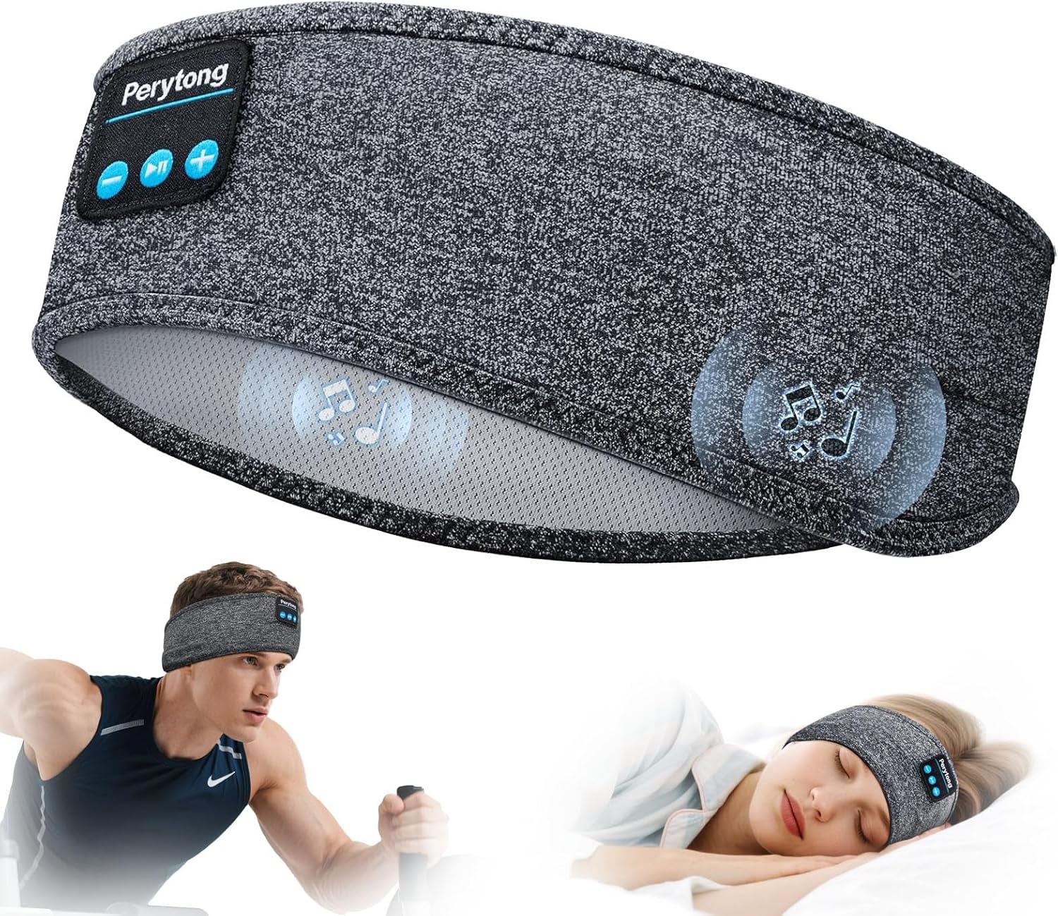 Perytong Sleep Headphones Wireless, Bluetooth Sports Headband Headphones with Ultra-Thin HD Stereo Speakers Perfect for Sleeping,Workout,Jogging,Yoga,Insomnia, Air Travel, Meditation (Grey)