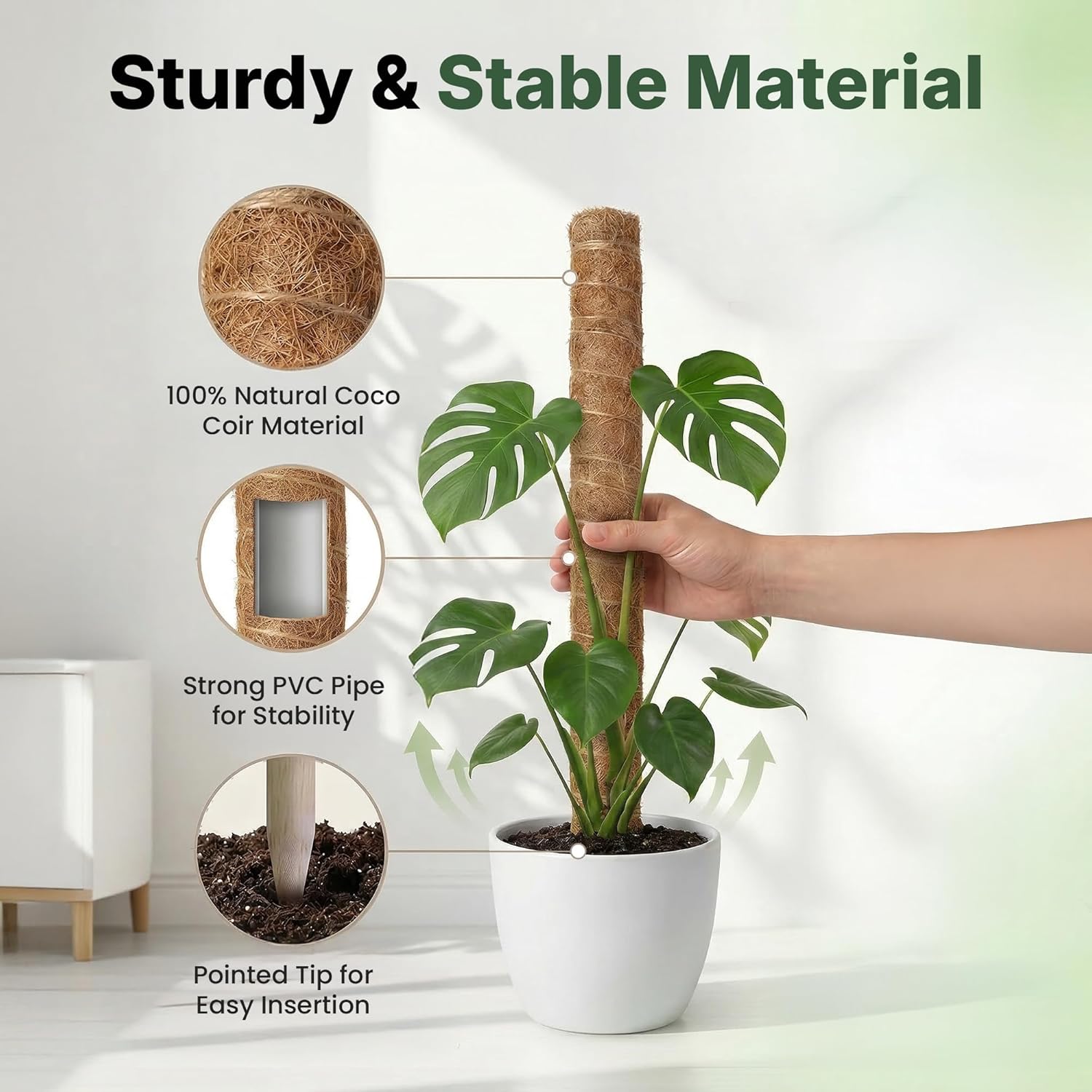 4 Pack 16" Moss Pole Monstera Plant Support - Stackable up to 48"