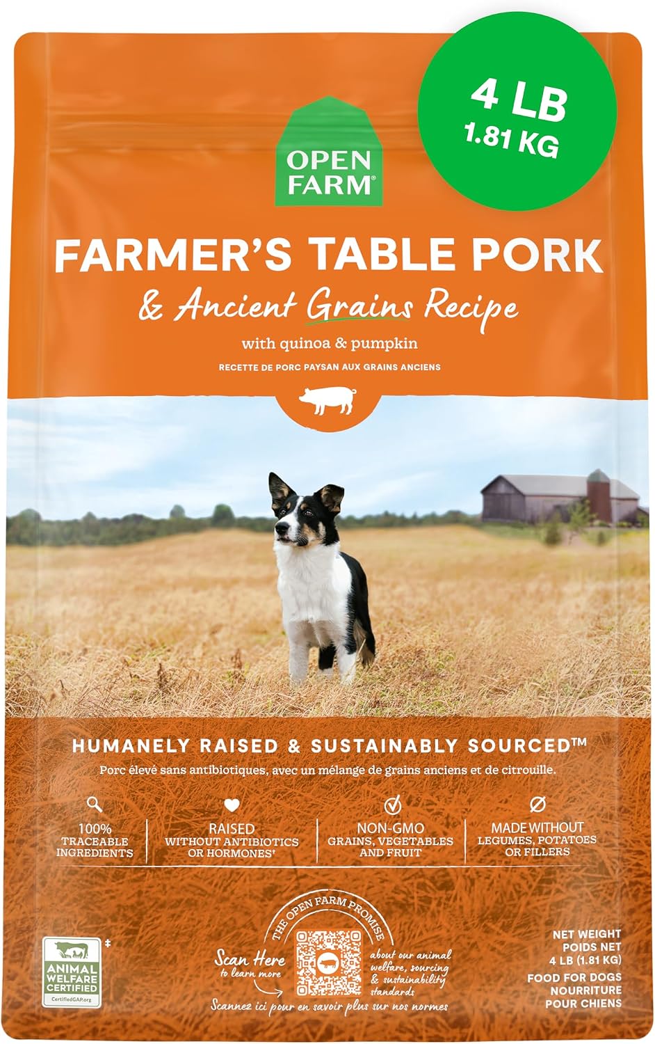 Open Farm Ancient Grains Dry Dog Food, Farmstead Duck Kibble, 22lb Bag