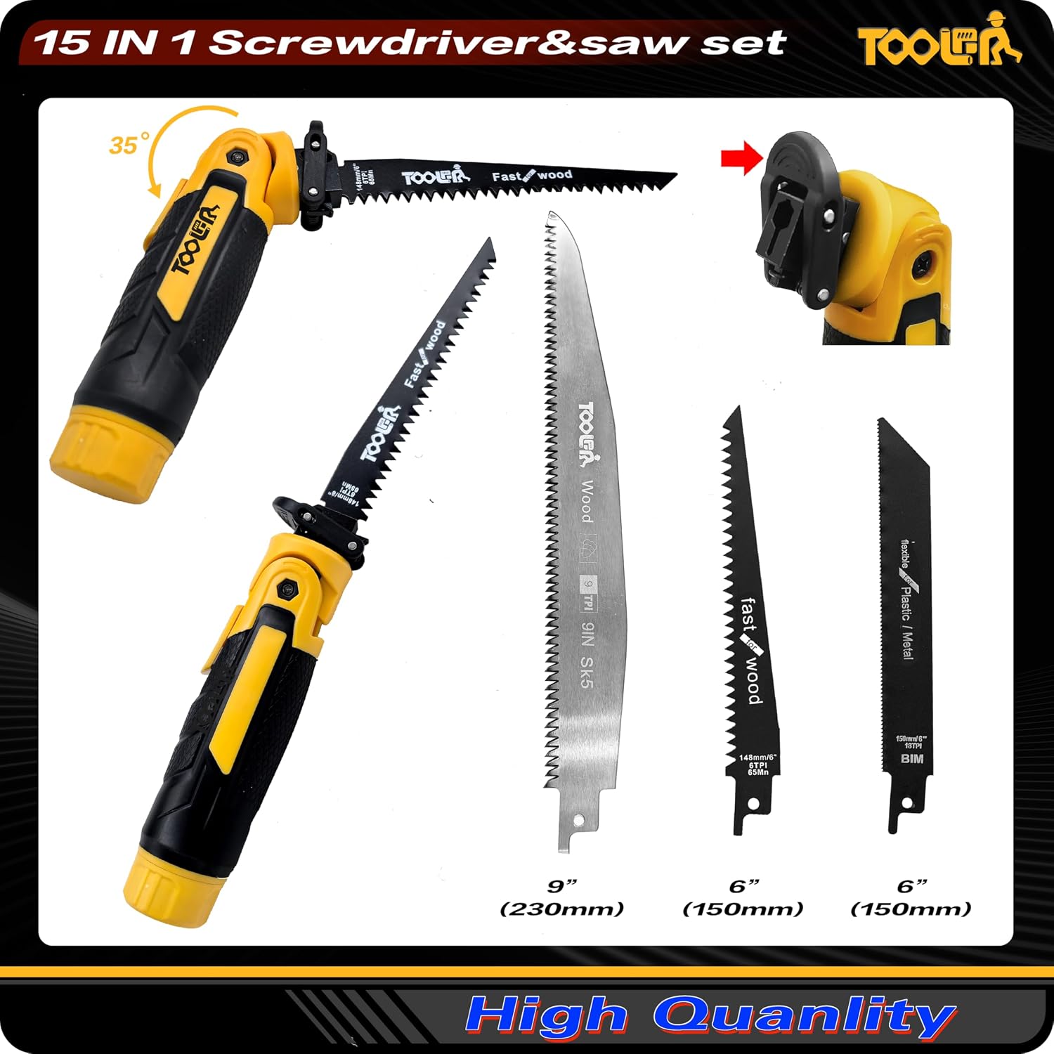 15-In-1 Manual Multi-Blades Hand Saw with Screwdriver