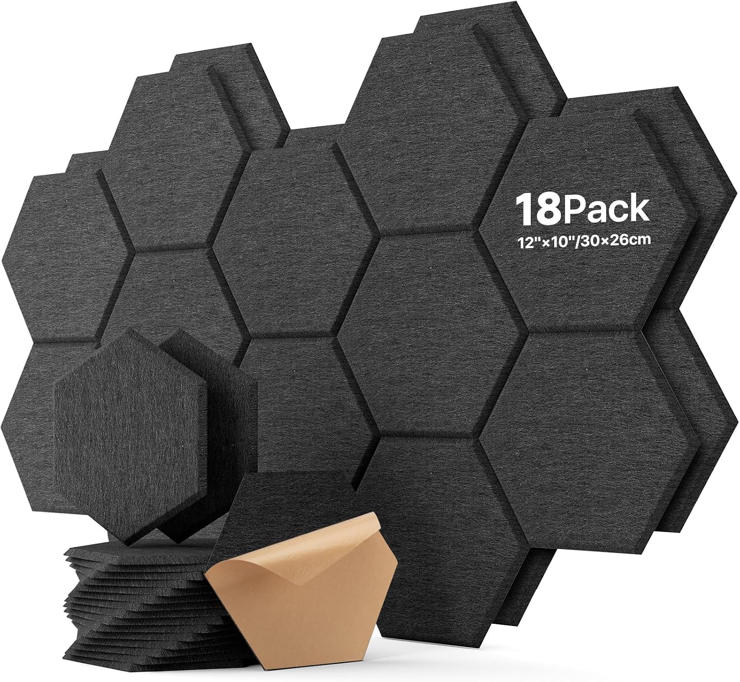Soundsbay Hexagon Acoustic Panels, Self-Adhesive 18 Pack Sound Panels