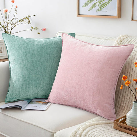 decorUhome Chenille Aqua Haze Velvet Throw Pillow Covers 18x18 Set of 2