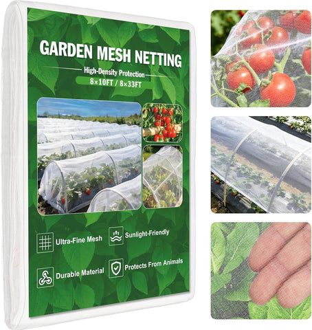 FEED GARDEN Garden Netting 8x10FT Ultra-Fine Mesh PE Cover for Vegetables Fruits Garden Row Cover Raised Bed Durable Protection from Birds Animals