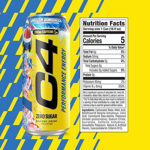 C4 Performance Energy Drink with Zero Sugar, 200mg Caffeine, 16 Fl Oz 12pk