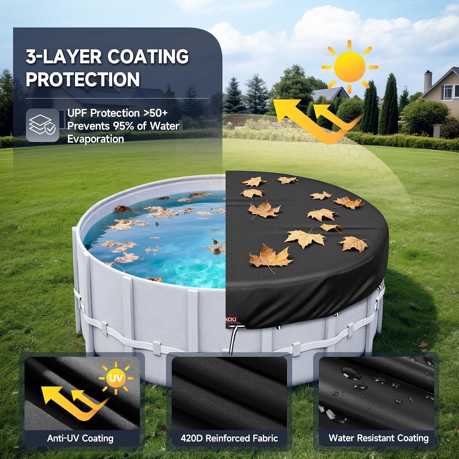 LXKCKJ 12 Ft Pool Cover for Above Ground Pool, Round 420D Solar Oxford Tarp
