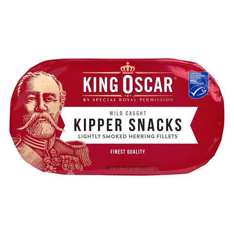 King Oscar Kipper Snacks in Water, 3.54 oz Can, 12-Pk, Herring Fillets
