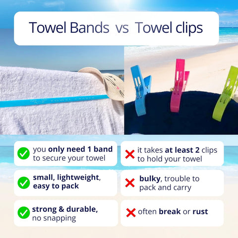 TOWEL CRABBER Towel Bands (6-Pack), Beach Pool & Cruise Chairs, Extra Durable, Cruise Ship & Beach Essentials, Alternative to Beach Towel Clips (3 Regular + 3 Glow in The Dark)