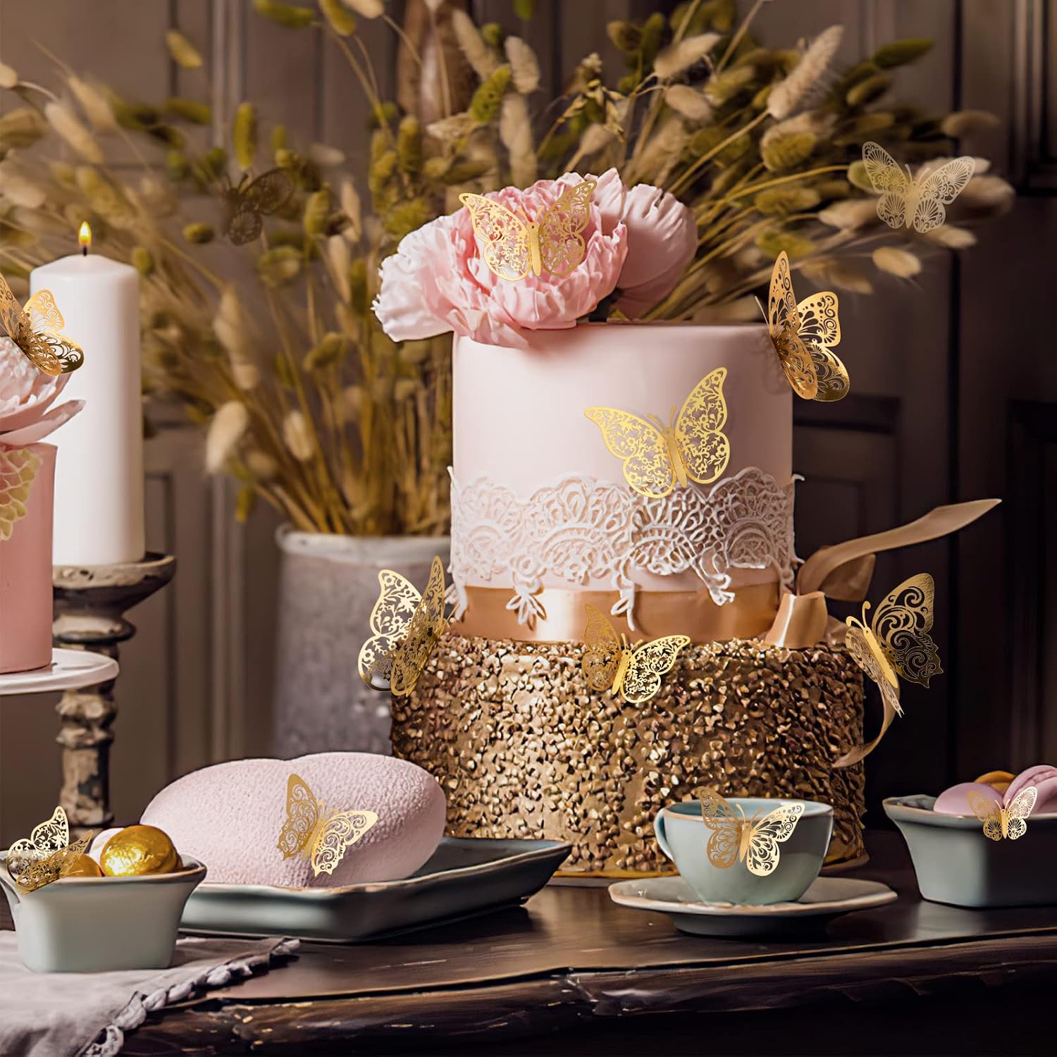 72 Pcs Gold Butterfly Decorations, Wall Decor, 3 Sizes 3 Styles