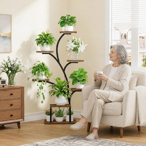 BACEKOLL Plant Stand Indoor with Grow Light, 7 Tier 49" Lighted Plant Shelf