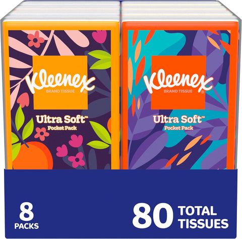 Kleenex On-The-Go Facial Tissues, 8 Travel Packs, 10 Tissues per Pack