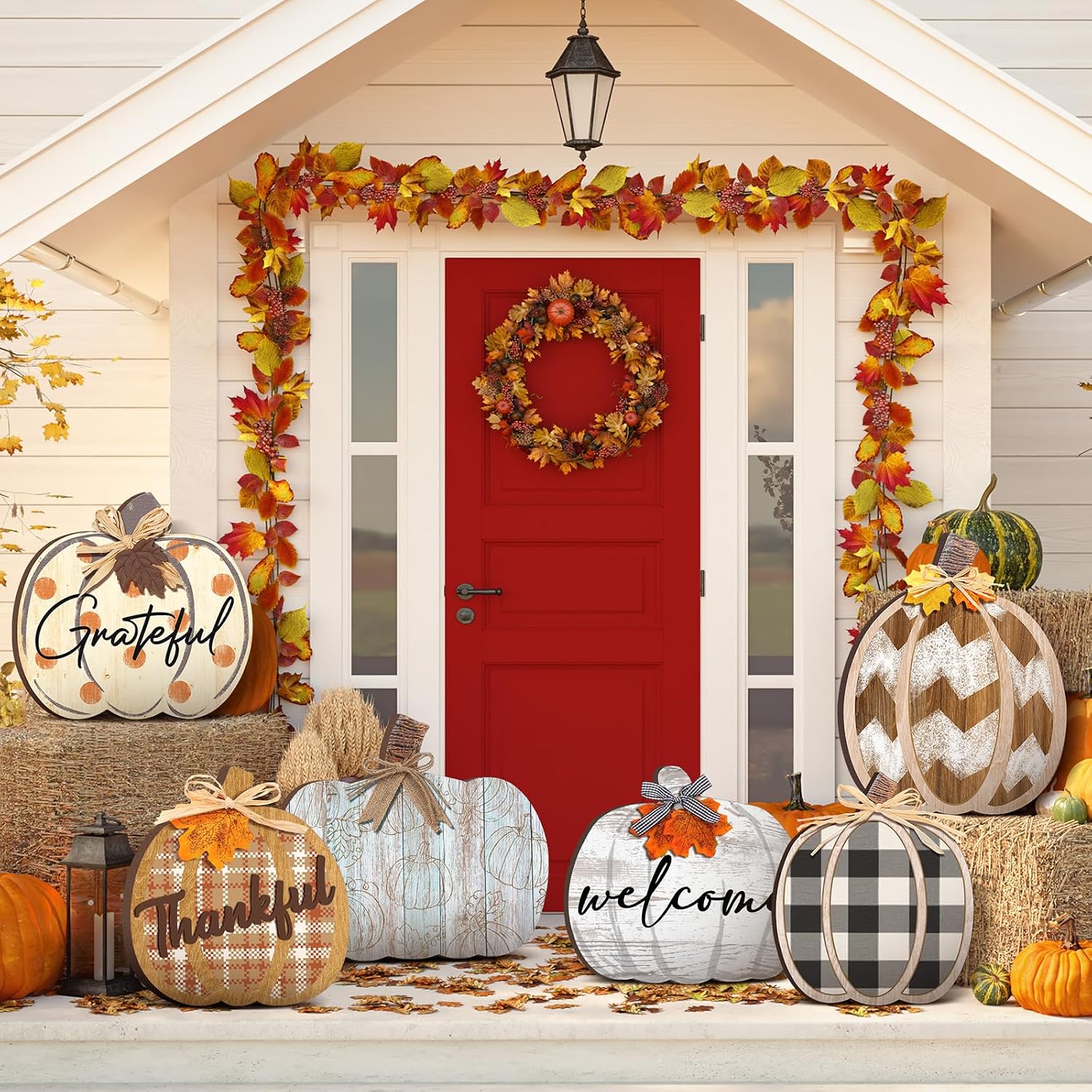 Moucuny Set of 6 Outdoor Fall Decoration for Home Porch, Pumpkin Signs
