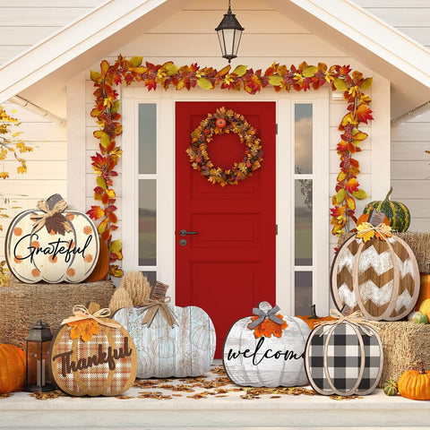 Moucuny Set of 6 Outdoor Fall Decoration for Home Porch, Pumpkin Signs