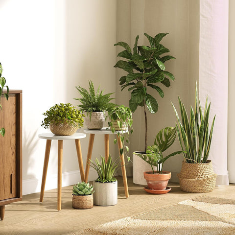 Uneedem Wood Mid Century Plant Stand for Indoor Plants, Modern Table, Tall Holder for Flower Pots, Small Round Side/End Table(A2 White, High: 16.5")
