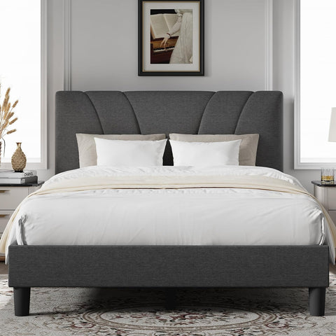 Novilla Queen Size Bed Frame Upholstered Queen Bed Frame with 3-Height Adjustable Headboard, Strong Weight Capacity, No Box Spring Needed, Easy Assembly, Grey
