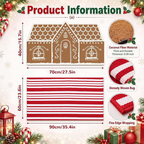 Moucuny 2 Pcs Christmas Doormat Outdoor, Gingerbread House, Non Slip