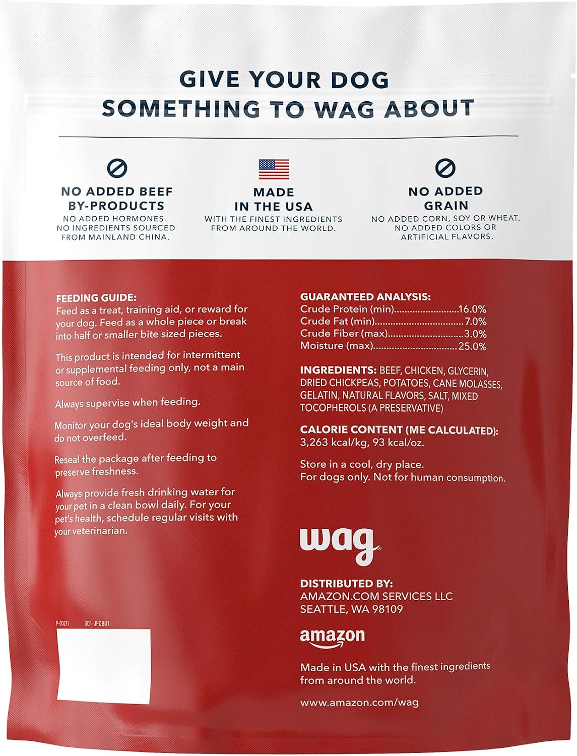 Amazon Brand - Wag Soft & Tender American Jerky Dog Treats – Beef Recipe,12 oz, 12 Ounce (Pack of 12)