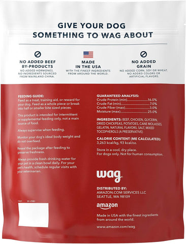 Amazon Brand - Wag Soft & Tender American Jerky Dog Treats – Beef Recipe,12 oz, 12 Ounce (Pack of 12)