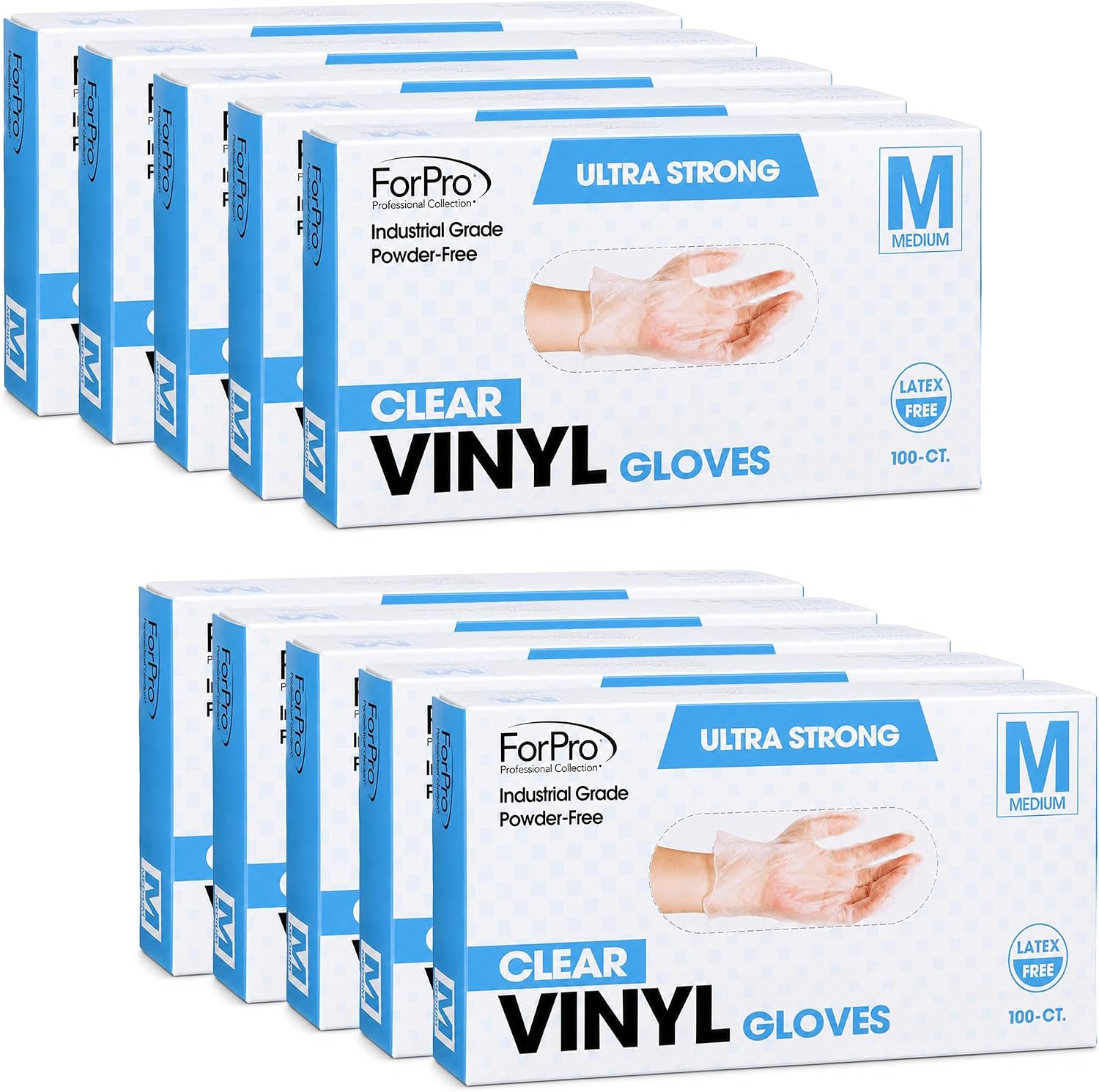 ForPro Disposable Vinyl Gloves, Industrial Grade, Powder & Latex Free, Non-Sterile, Food Safe, 2.75 Mil Palm, 3.9 Mil Fingers