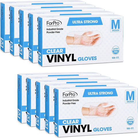 ForPro Disposable Vinyl Gloves, Industrial Grade, Powder & Latex Free, Non-Sterile, Food Safe, 2.75 Mil Palm, 3.9 Mil Fingers