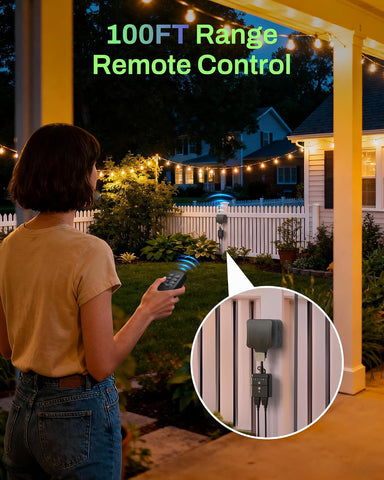 BN-LINK Outdoor Timer for Lights, 100FT Remote Control