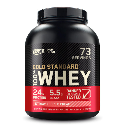 Optimum Nutrition Gold Standard 100% Whey Protein Powder, Strawberries & Cream, 5 Pound (Packaging May Vary)