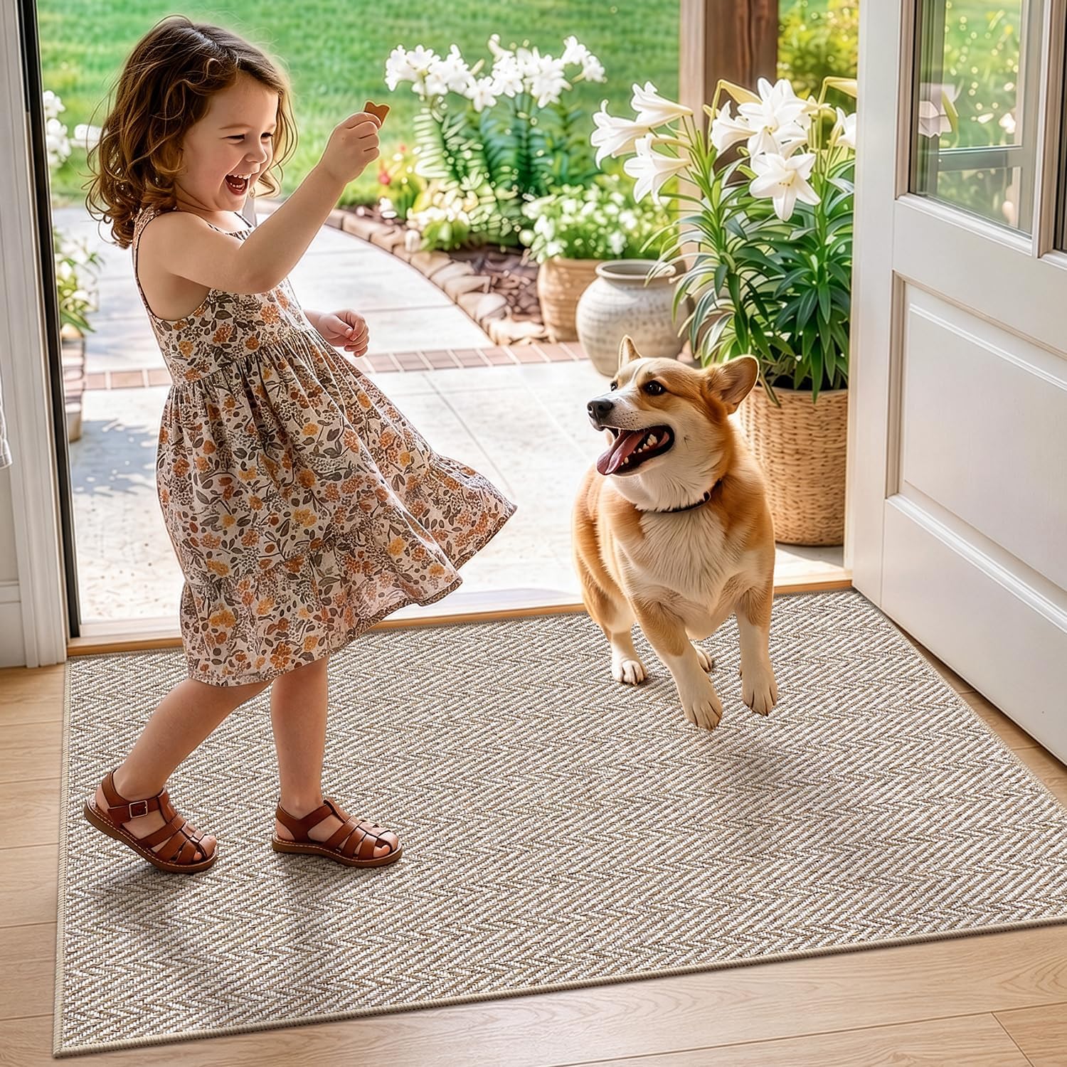 LUMI Ultra Thin Indoor Door Mat 24"x36", Entrance Doormat, Beige