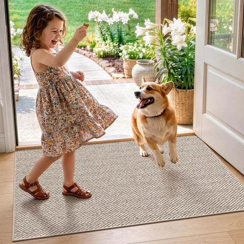 LUMI Ultra Thin Indoor Door Mat 24"x36", Entrance Doormat, Beige