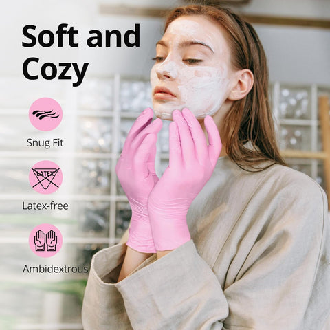SwiftGrip Pink Nitrile Gloves, 3-mil, Industrial Gloves Disposable Latex Free, for Cleaning & Esthetician, Rubber Powder-Free, 100-ct Box (X-Large)