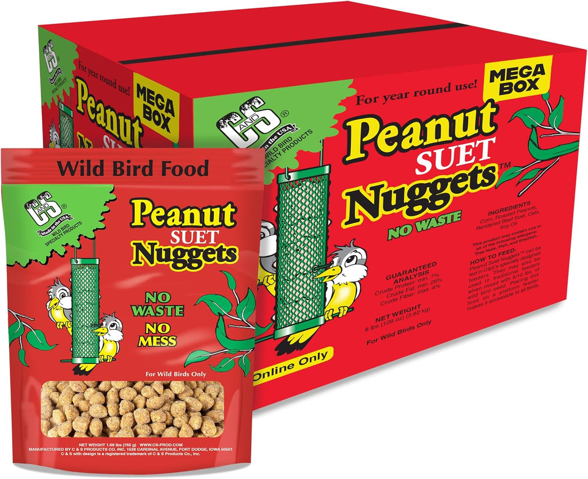 C&S Peanut Suet Nuggets, Bird Suet for Woodpeckers, 8 Pound (Pack of 1)