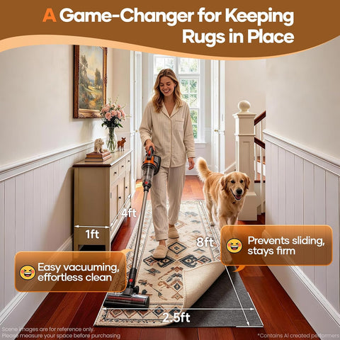 Veken Non Slip Cushioned Rug Pad Gripper, Felt and Silicone Backing, 2.5 x 8 Ft, 1/8" Thick Runner Carpet Liner Protector Mat for Area Rugs and Hardwood Floors, with 99 Pcs Anti-Slip Strips Pattern