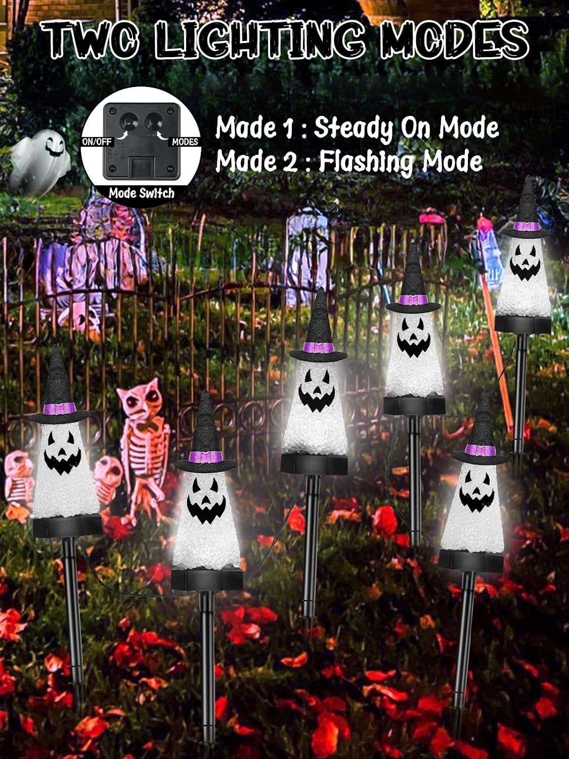 6 Pack Halloween Decorations Outdoor, Solar Ghost Pathway Lights Cool White