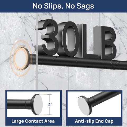 ENJOYBASICS 1" Black Shower Curtain Rod, 30-64" Adjustable, Secure Tension