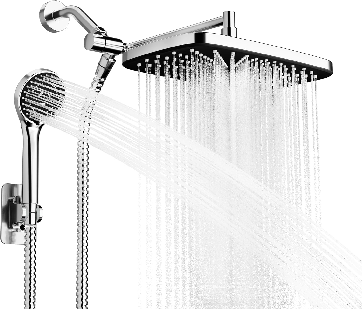 Chrome Rain Shower Head with Handheld Shower Head, 5 Spray Modes