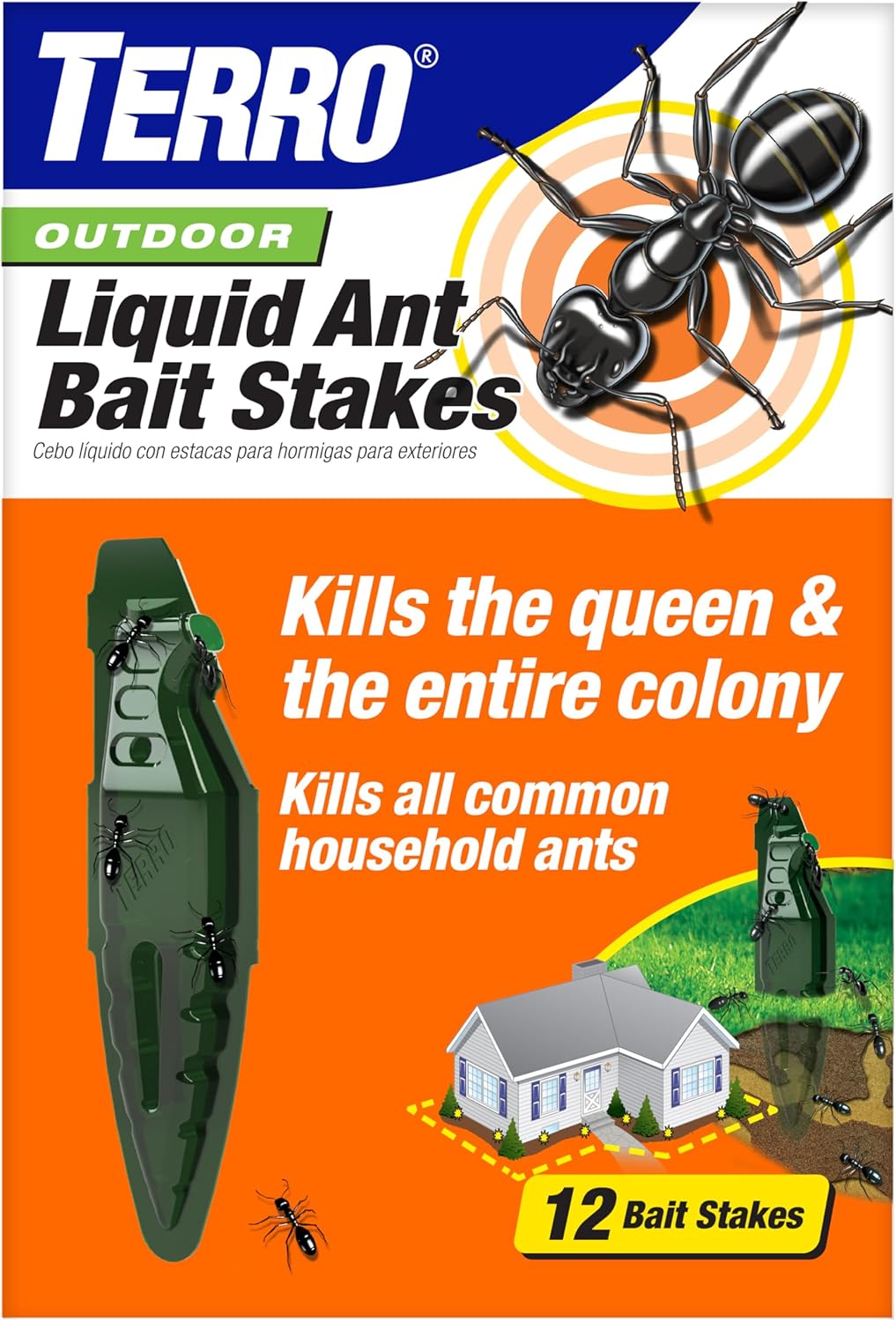 TERRO Outdoor Liquid Ant Bait Stakes, 12-Pack, Ready-to-Use Ant Killer Trap