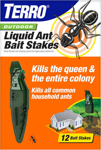 TERRO Outdoor Liquid Ant Bait Stakes, 12-Pack, Ready-to-Use Ant Killer Trap