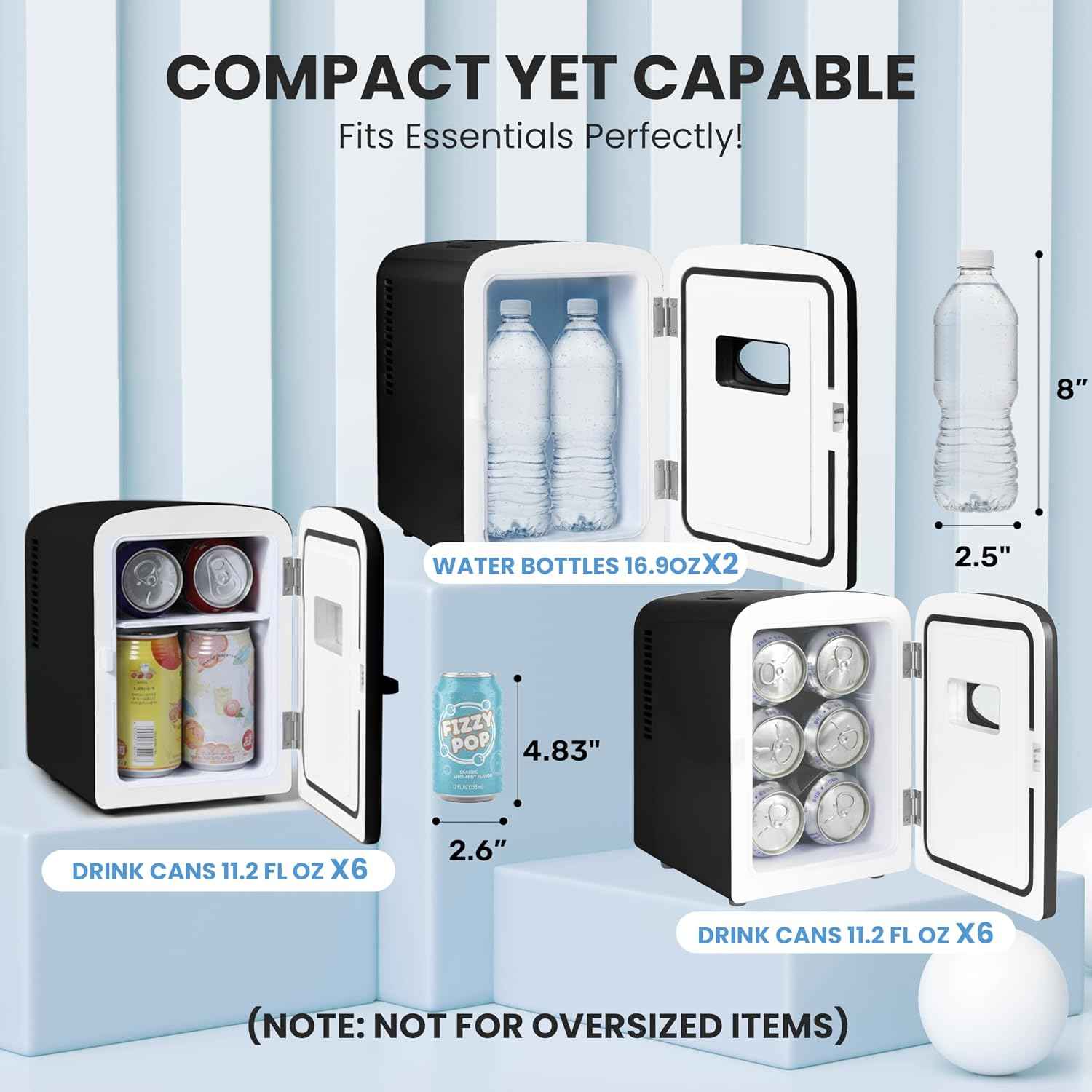 Simple Deluxe 4L/6 Can Mini Fridge with Observation Window, Portable Cooler & Warmer Freon-Free Small Refrigerator, Compact for Skincare, Beverage, Food, Cosmetics, Black