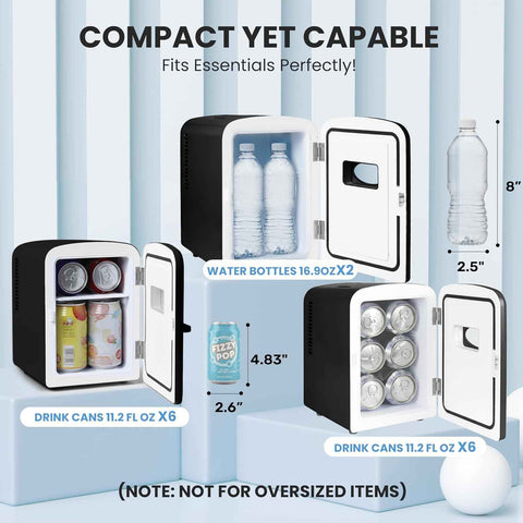 Simple Deluxe 4L/6 Can Mini Fridge with Observation Window, Portable Cooler & Warmer Freon-Free Small Refrigerator, Compact for Skincare, Beverage, Food, Cosmetics, Black