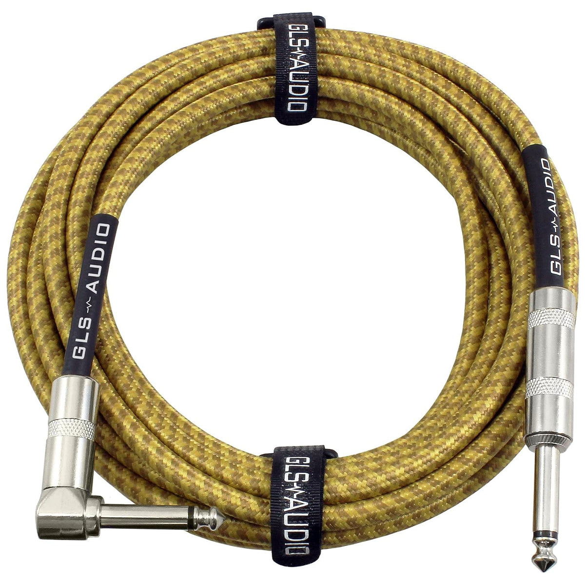 GLS Audio Instrument Cable 20 Ft Electric Guitar Cable Braided Brown/Yellow