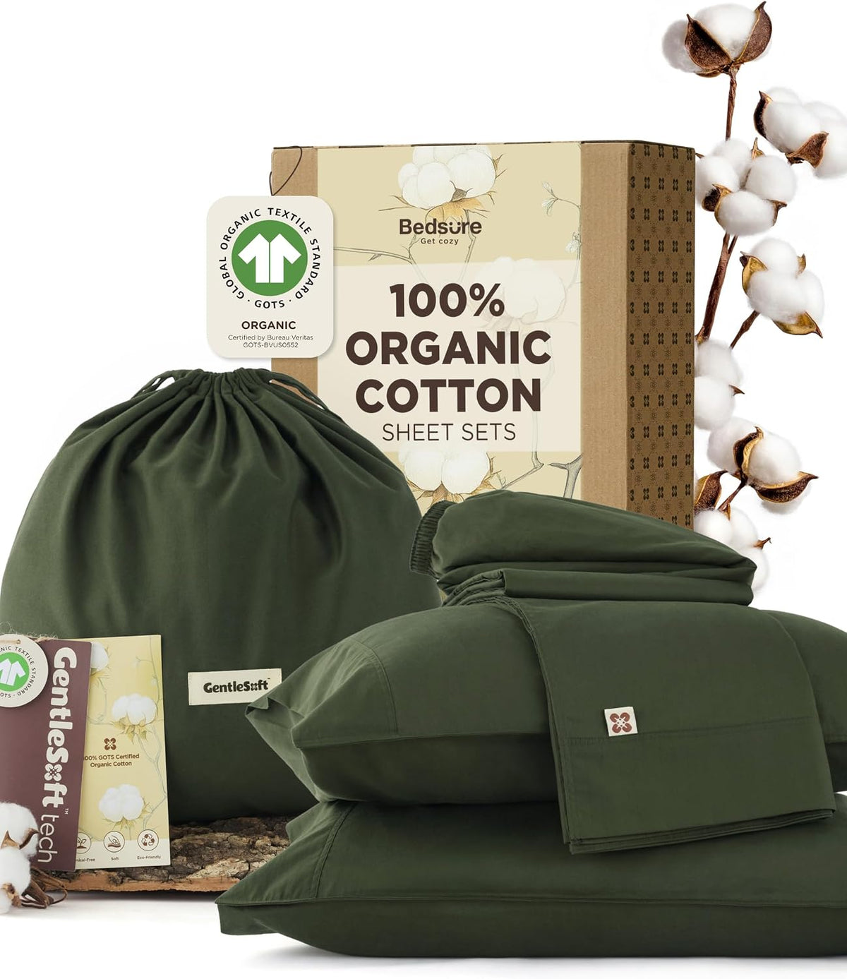 Bedsure PureWoven 100% GOTS Organic Cotton Sheets, California King Size