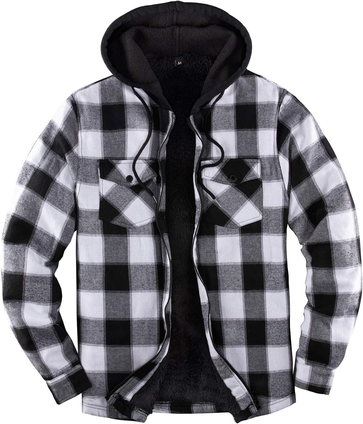ZENTHACE Men's Sherpa Lined Full Zip Hooded Plaid Shirt Jacket