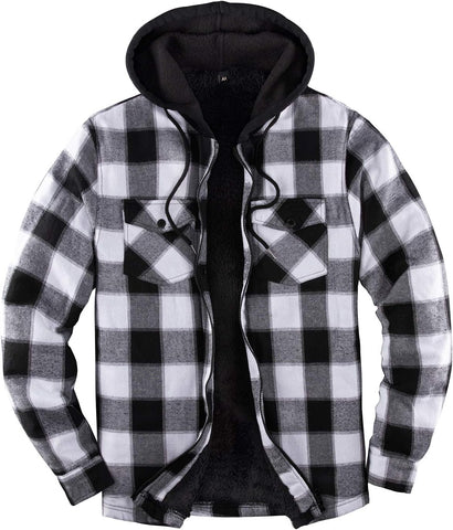 ZENTHACE Men's Sherpa Lined Full Zip Hooded Plaid Shirt Jacket