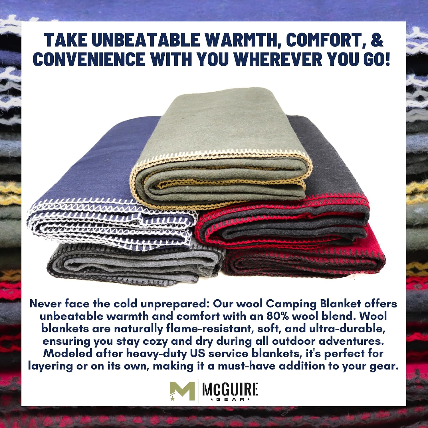 M MCGUIRE GEAR Heavy Duty Wool Blanket, Survival, Emergency, and First Aid Use – Mil-Spec, Fire Retardant, Durable Outdoor Wool Blankets for Camping. - Grey, (64 x 90 inches)