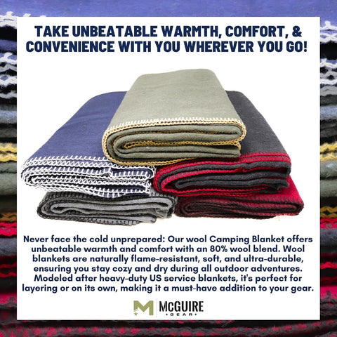 M MCGUIRE GEAR Heavy Duty Wool Blanket, Survival, Emergency, and First Aid Use – Mil-Spec, Fire Retardant, Durable Outdoor Wool Blankets for Camping. - Grey, (64 x 90 inches)