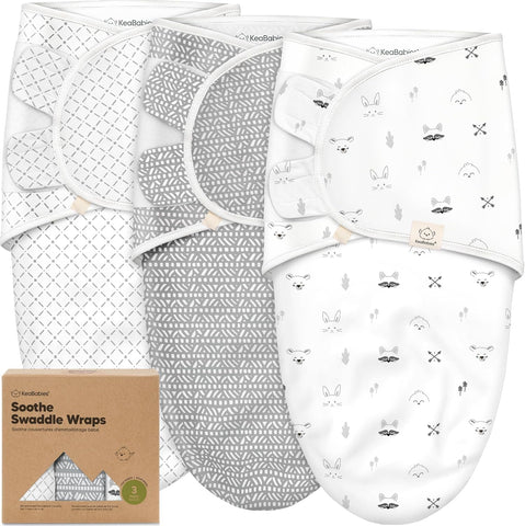 KeaBabies 3pk Organic Baby Swaddles for Newborns, 0.5 TOG Nordic, 0-3M