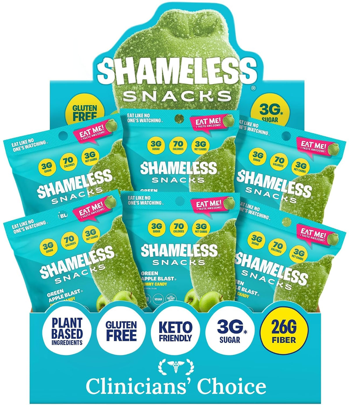 Shameless Snacks Green Apple Blast Sour Gummy Candy & Fruit Snacks - Keto