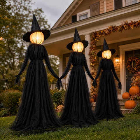 Hourleey Halloween Witch Decorations Outdoor, 5FT Set of 3 Lighted Witches