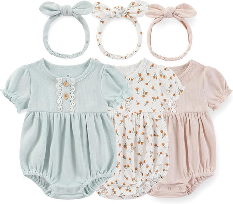 Newborn Baby Girl Bodysuit Suit Baby Clothes Short Sleeve 3 Outfit Bundle Mix Match