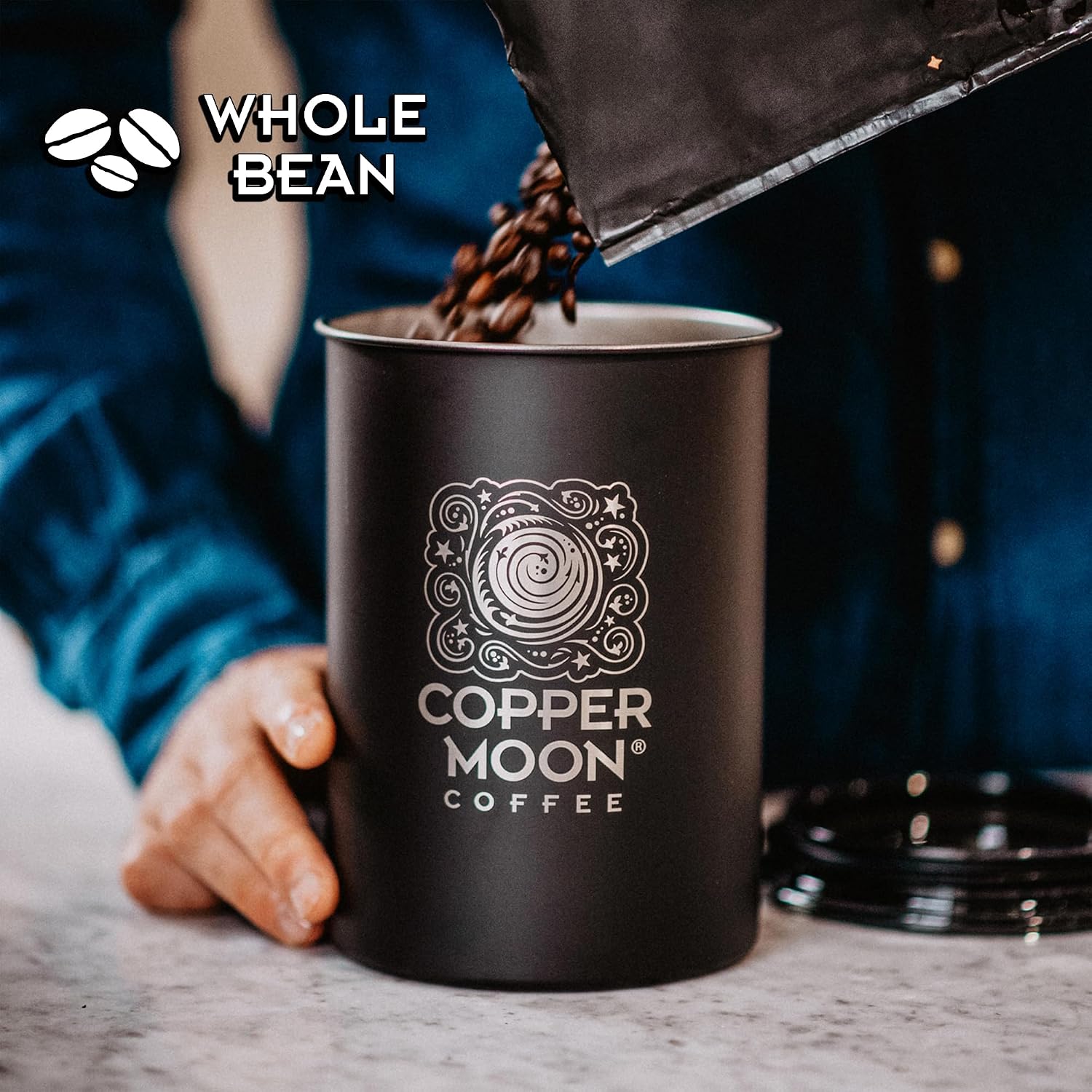 Copper Moon Whole Bean Coffee, Dark Roast, Sumatra Blend, 5 Lb | 5 Pound Bag, Vegan, Allergen Free, Non-GMO, Kosher, Vegetarian, Small Batch Roasted