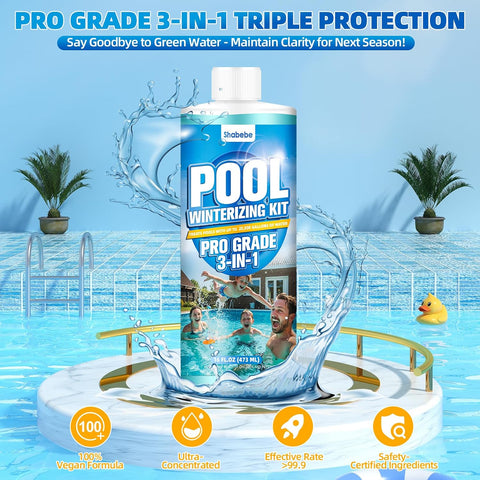 3 in 1 Pool Winter Closing Kit 16OZ - Upgraded Pool Winterizing Kit for Above Ground and Inground Pools, Easy to Use, & Natural Safe Closing Kit, Long Lasting Pool Closer- Up to 20,000 Gallon