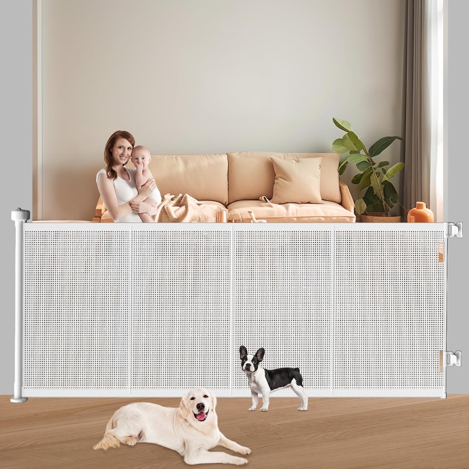 Pawtners Retractable Baby Gates, 41" Tall Extends up to 71" Wide, White